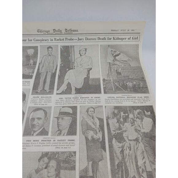 1933 Newspaper Page Raising First N R A Flag Jury Indicts 24 in Racket Probe - Picture 4 of 13